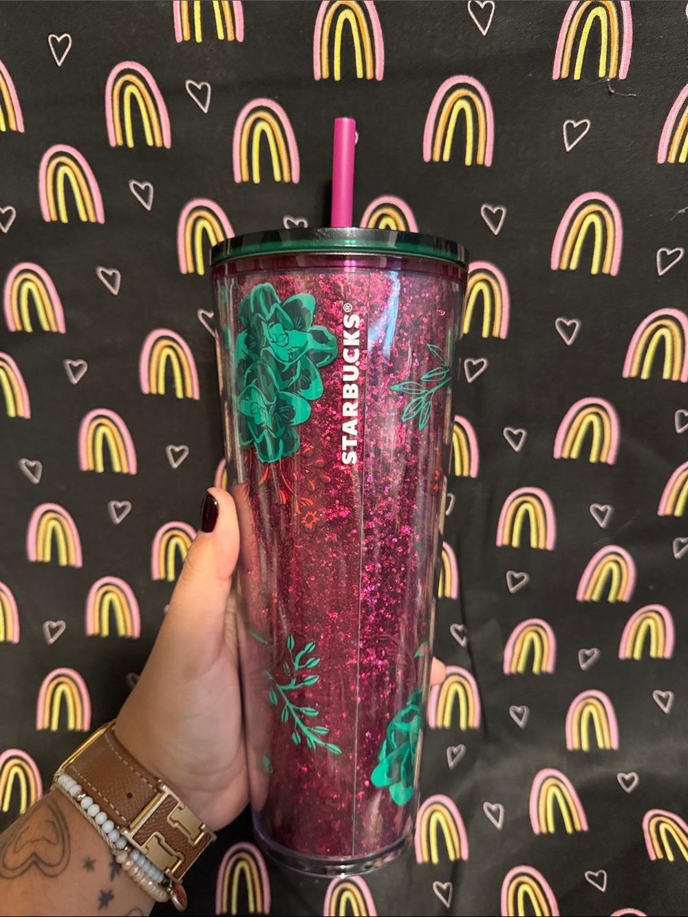 Starbucks Holiday 2022 Rose Floral Glitter Venti Tumbler